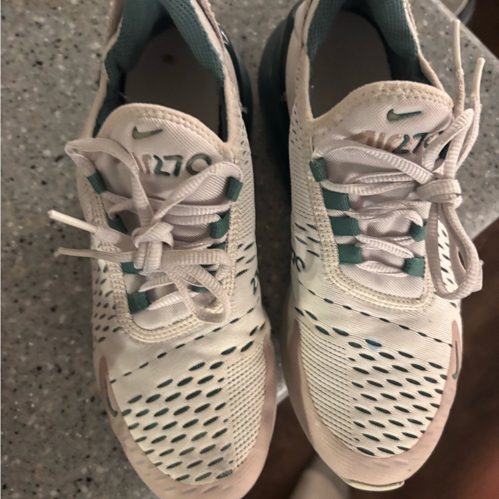 Nike Kids White and Teal Lace-Up Athletic Sneakers
